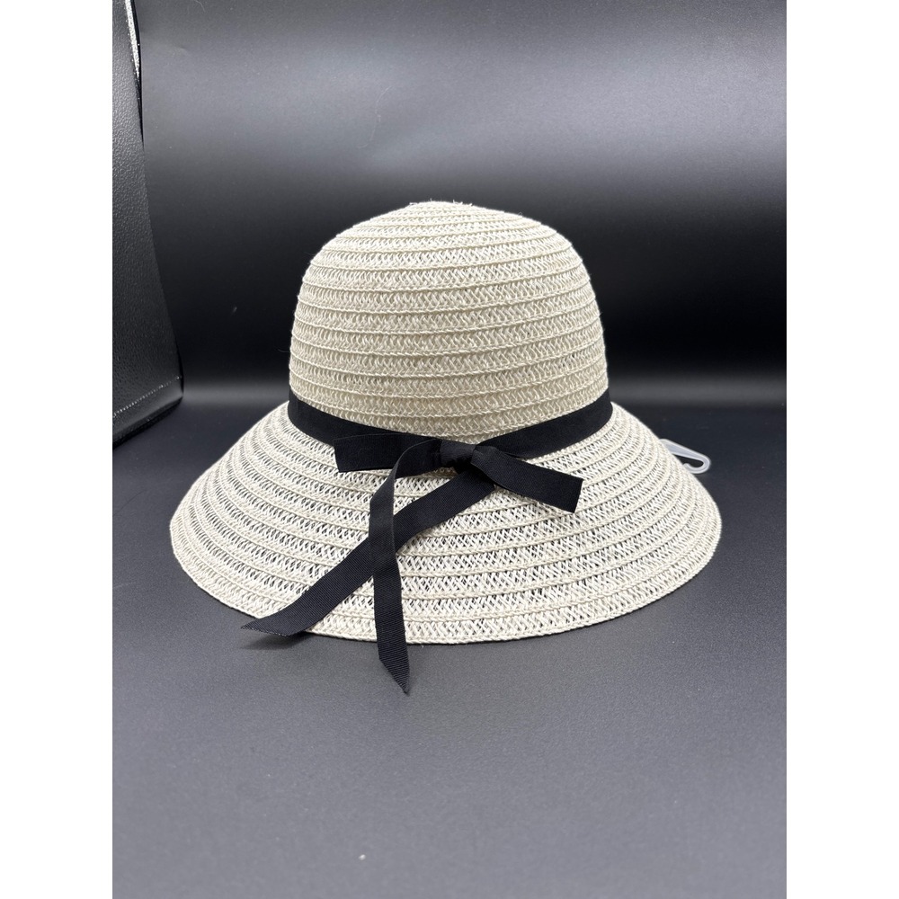 Magid Womens Straw Sun Hat Cream Black Bow UPF 50+ UV Protection Wide Brim New